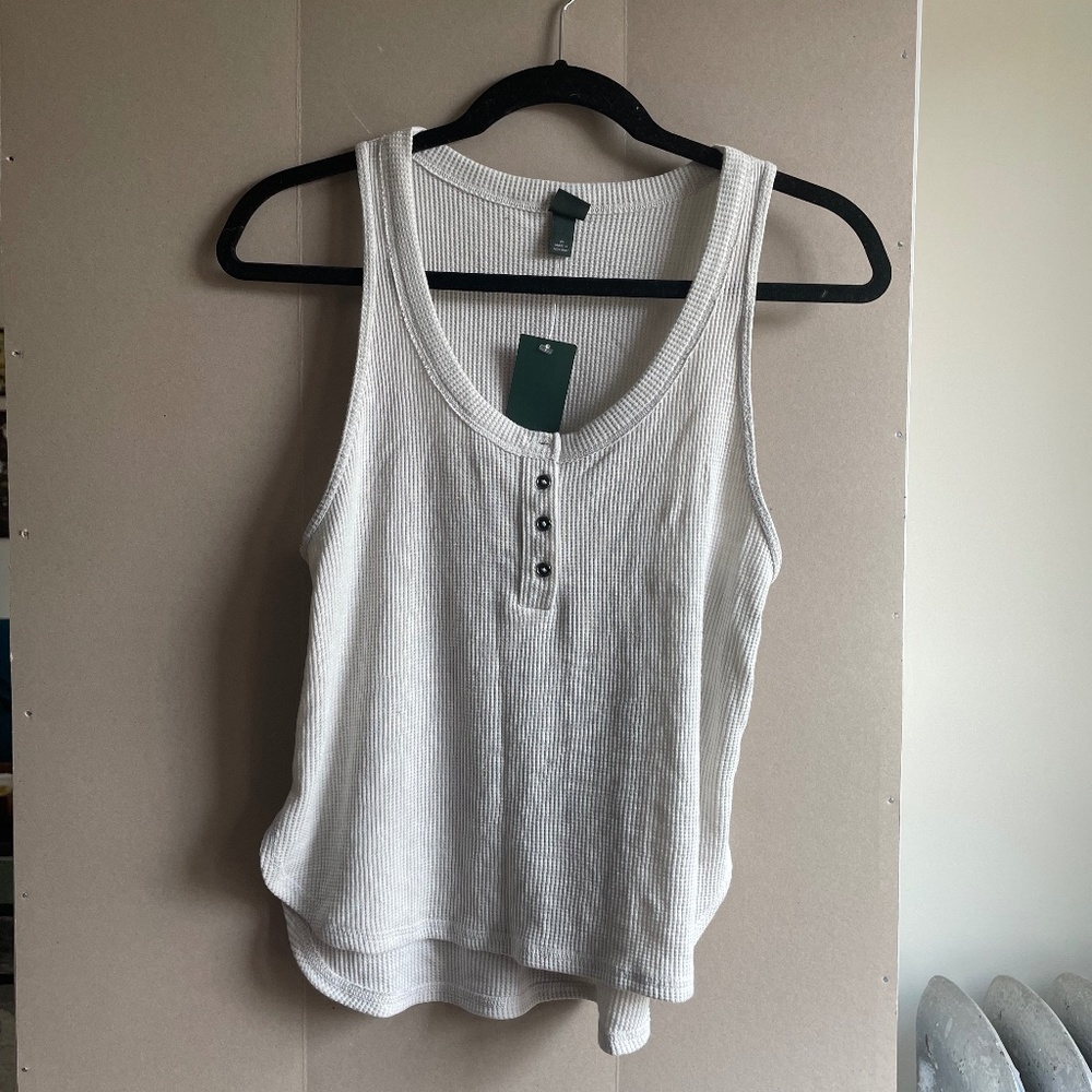 Waffle Weave Henley Style Tank Top